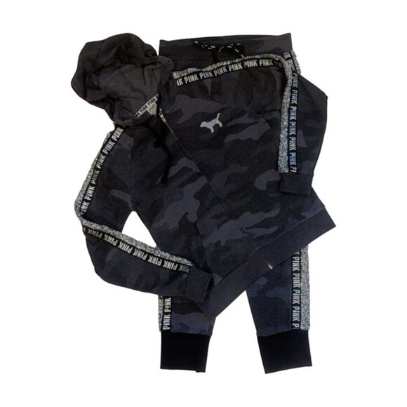 PINK Victoria's Secret Grey Camo Mermaid Bling Jacket & Jogger Set! EUC! - Picture 6 of 11